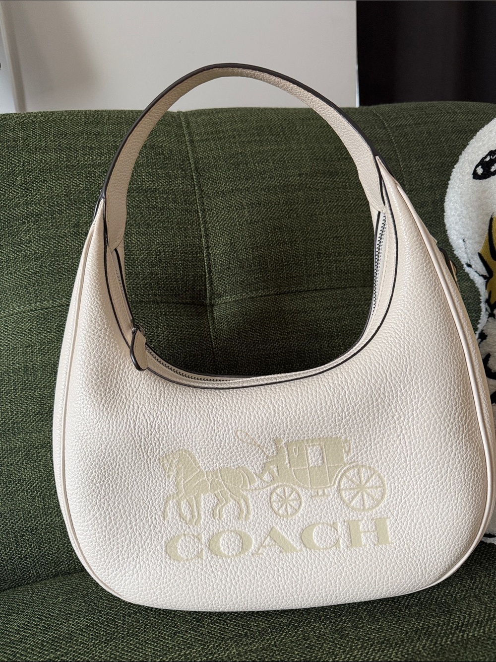 Coach Ivory Pebbled Leather Shoulder Hobo with Carriage Logo